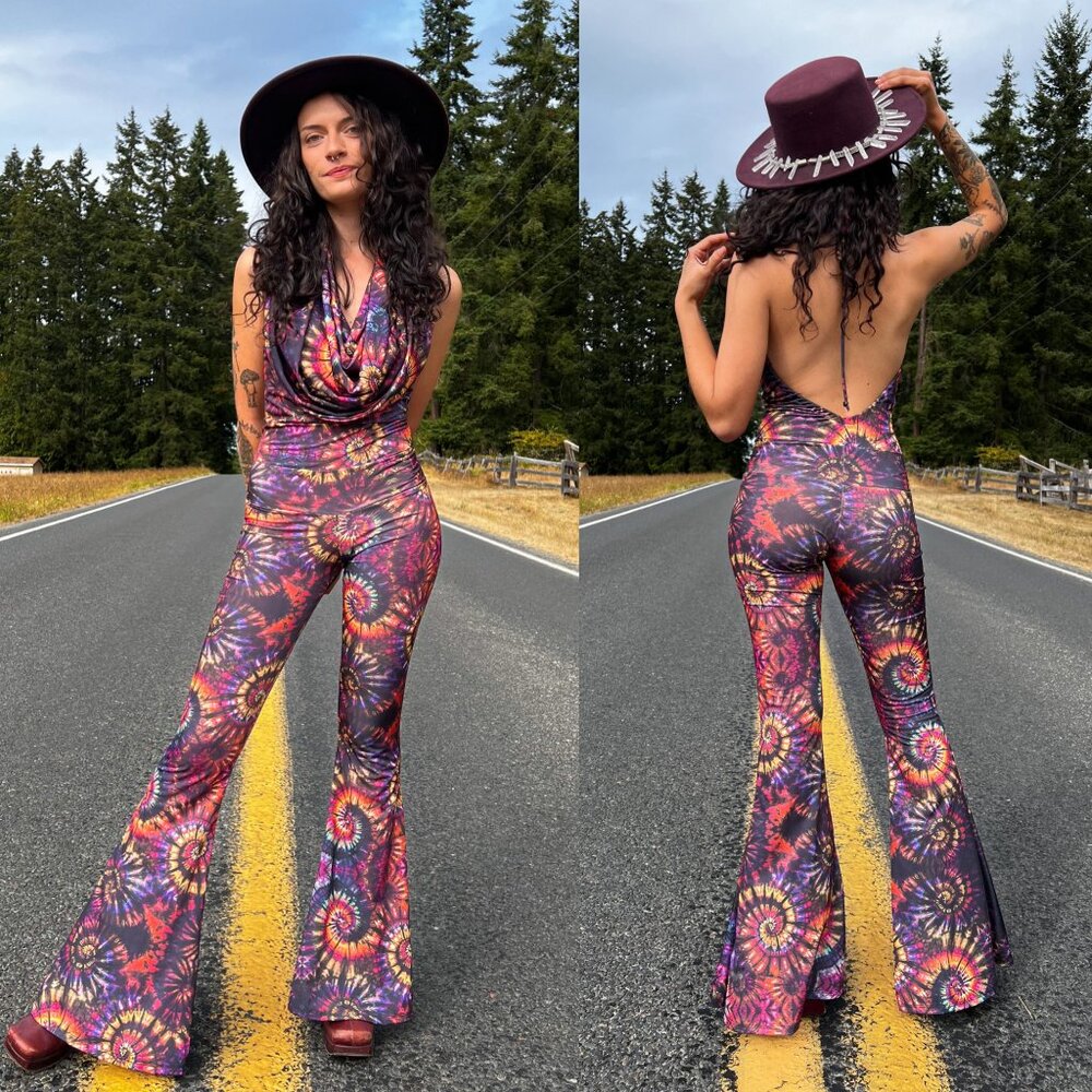 NEW!! Tie Dye Print Hooded Jumpsuit - Warrior …
